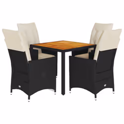 vidaXL Set da Pranzo da Giardino 5 pz Nero con Cuscini in Polyrattan - Vista aggiuntiva 2