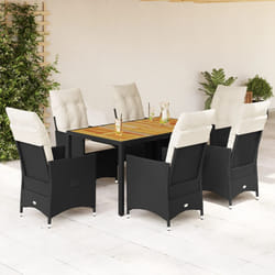 vidaXL Set da Pranzo da Giardino 7 pz Nero con Cuscini in Polyrattan