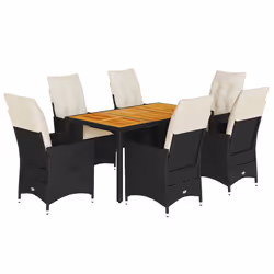 vidaXL Set da Pranzo da Giardino 7 pz Nero con Cuscini in Polyrattan - Vista aggiuntiva 2