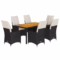 vidaXL Set da Pranzo da Giardino 7 pz Nero con Cuscini in Polyrattan - Vista aggiuntiva 2
