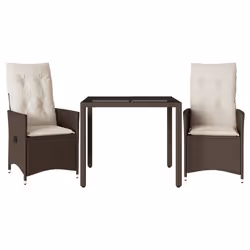 vidaXL Set Bistrò 3 pz con Cuscini Marrone in Polyrattan - Vista aggiuntiva 2