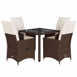 vidaXL Set da Pranzo da Giardino 5pz con Cuscini in Polyrattan Marrone - Vista aggiuntiva 2