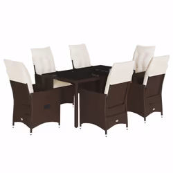 vidaXL Set da Pranzo da Giardino 7pz con Cuscini in Polyrattan Marrone - Vista aggiuntiva 2