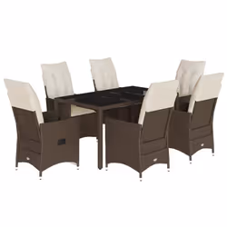 vidaXL Set da Pranzo da Giardino 7pz con Cuscini in Polyrattan Marrone - Vista aggiuntiva 2