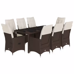 vidaXL Set da Pranzo da Giardino 9pz con Cuscini Marrone in Polyrattan - Vista aggiuntiva 2