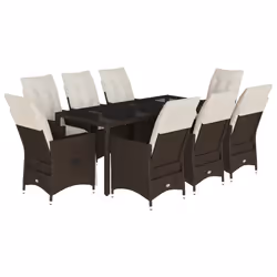vidaXL Set da Pranzo da Giardino 9pz con Cuscini Marrone in Polyrattan - Vista aggiuntiva 2