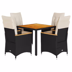 vidaXL Set da Pranzo da Giardino 5 pz Nero con Cuscini in Polyrattan - Vista aggiuntiva 2