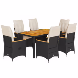 vidaXL Set da Pranzo da Giardino 7 pz Nero con Cuscini in Polyrattan - Vista aggiuntiva 2