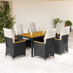 vidaXL Set da Pranzo da Giardino 7 pz Nero con Cuscini in Polyrattan