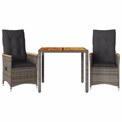 vidaXL Set da Bistrò 3 pz con Cuscini Grigio in Polyrattan - Vista aggiuntiva 2