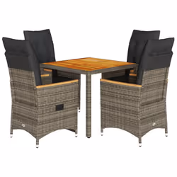 vidaXL Set da Pranzo da Giardino 5 pz con Cuscini in Polyrattan Grigio - Vista aggiuntiva 2