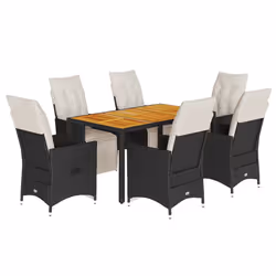 vidaXL Set da Pranzo da Giardino 7 pz Nero con Cuscini in Polyrattan - Vista aggiuntiva 2