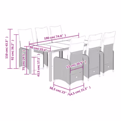 VidaXL Set Bistrò da Giardino 7 pz con Cuscini in Polyrattan Marrone - Vista aggiuntiva 7
