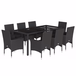 vidaXL Set da Pranzo da Giardino 9 pz con Cuscini Polyrattan e Vetro - Vista aggiuntiva 2