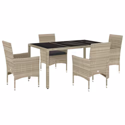 vidaXL Set Pranzo da Giardino 5pz con Cuscini Polyrattan e Vetro - Vista aggiuntiva 2