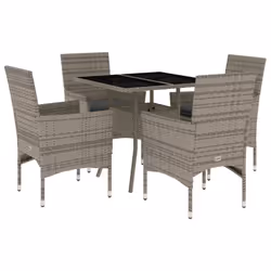 vidaXL Set da Pranzo da Giardino 5 pz con Cuscini Polyrattan e Vetro - Vista aggiuntiva 2
