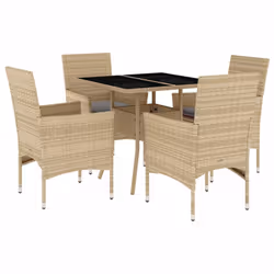 vidaXL Set da Pranzo da Giardino 5 pz con Cuscini Polyrattan e Vetro - Vista aggiuntiva 2