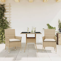 Set da Pranzo da Giardino 3 pz con Cuscini Polyrattan e Vetro Vidaxl