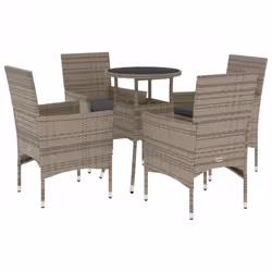 vidaXL Set da Pranzo da Giardino 5 pz con Cuscini Polyrattan e Vetro - Vista aggiuntiva 2