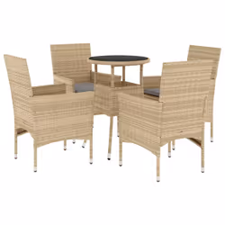 vidaXL Set da Pranzo da Giardino 5 pz con Cuscini Polyrattan e Vetro - Vista aggiuntiva 2