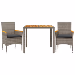 vidaXL Set Pranzo da Giardino 3pz con Cuscini Polyrattan Acacia Grigio - Vista aggiuntiva 2