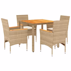 vidaXL Set Pranzo da Giardino 5 pz con Cuscini Beige Polyrattan Acacia - Vista aggiuntiva 2