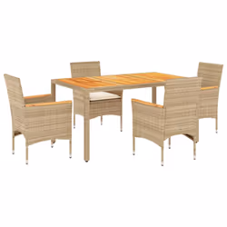 vidaXL Set Pranzo da Giardino 5 pz con Cuscini Beige Polyrattan Acacia - Vista aggiuntiva 2