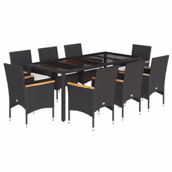 vidaXL Set da Pranzo da Giardino 9 pz con Cuscini Polyrattan e Vetro - Vista aggiuntiva 2