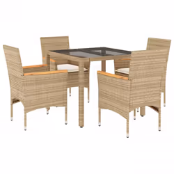 vidaXL Set da Pranzo da Giardino 5 pz con Cuscini Polyrattan e Vetro - Vista aggiuntiva 2