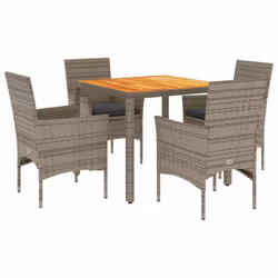 vidaXL Set Pranzo Giardino 5 pz con Cuscini Grigio Polyrattan Acacia - Vista aggiuntiva 2
