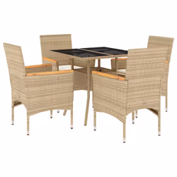 vidaXL Set da Pranzo da Giardino 5 pz con Cuscini Polyrattan e Vetro - Vista aggiuntiva 2