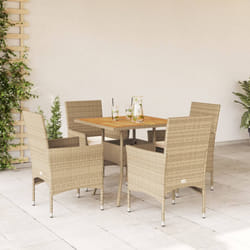 vidaXL Set Pranzo da Giardino 5 pz con Cuscini Beige Polyrattan Acacia