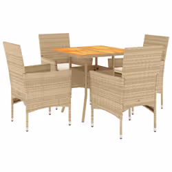 vidaXL Set Pranzo da Giardino 5 pz con Cuscini Beige Polyrattan Acacia - Vista aggiuntiva 2