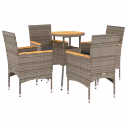 vidaXL Set Pranzo Giardino 5 pz con Cuscini Grigio Polyrattan Acacia - Vista aggiuntiva 2