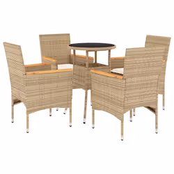 vidaXL Set da Pranzo da Giardino 5 pz con Cuscini Polyrattan e Vetro - Vista aggiuntiva 2