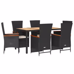 Set da Pranzo da Giardino 7 pz Nero con Cuscini in Polyrattancod mxl 116942 - Vista aggiuntiva 2