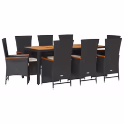 Set da Pranzo da Giardino 9 pz con Cuscini Nero in Polyrattancod mxl 114546 - Vista aggiuntiva 2