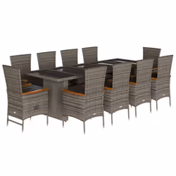 vidaXL Set da Pranzo da Giardino 11pz con Cuscini in Polyrattan Grigio - Vista aggiuntiva 2