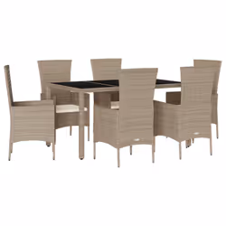 Set da Pranzo da Giardino 7 pz con Cuscini Beige in Polyrattancod mxl 113692 - Vista aggiuntiva 2