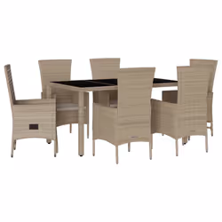 Set da Pranzo da Giardino 7 pz con Cuscini Beige in Polyrattancod mxl 89685 - Vista aggiuntiva 2