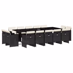 vidaXL Set da Pranzo da Giardino 15 pz con Cuscini Nero in Polyrattan - Vista aggiuntiva 2