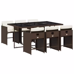 vidaXL Set da Pranzo da Giardino 7pz con Cuscini in Polyrattan Marrone - Vista aggiuntiva 2
