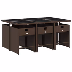 vidaXL Set da Pranzo da Giardino 7pz con Cuscini in Polyrattan Marrone - Vista aggiuntiva 3
