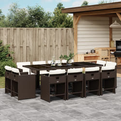 vidaXL Set da Pranzo da Giardino 13pz con Cuscini Marrone Polyrattan