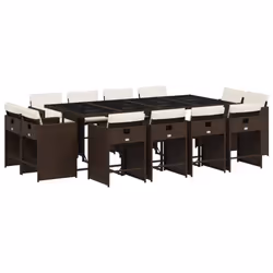 vidaXL Set da Pranzo da Giardino 13pz con Cuscini Marrone Polyrattan - Vista aggiuntiva 2
