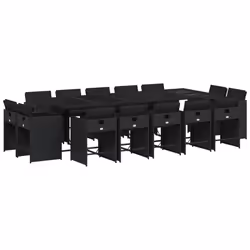 vidaXL Set da Pranzo da Giardino 15 pz con Cuscini Nero in Polyrattan - Vista aggiuntiva 2
