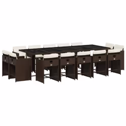 vidaXL Set da Pranzo da Giardino 15 pz con Cuscini Marrone Polyrattan - Vista aggiuntiva 2