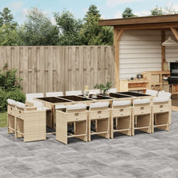 Set da Pranzo da Giardino 15 pz con Cuscini Beige in Polyrattan Vidaxl
