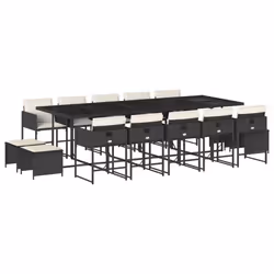 vidaXL Set da Pranzo da Giardino 15 pz con Cuscini Nero in Polyrattan - Vista aggiuntiva 2
