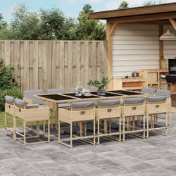 Set Pranzo da Giardino 13 pz con Cuscini Beige Misto Polyrattan Vidaxl